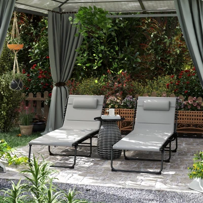 Folding Sun Loungers Set 68W x 189D x 36H cm Light Grey