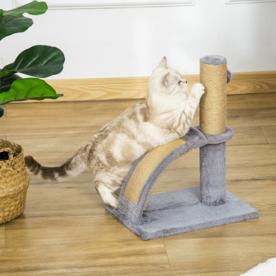 PawHut Arranhador para Gatos Altura 43 cm Mini Arranhador para Gatos com Tábua para Arranhar Bola Suspensa e Poste de Juta Cinza