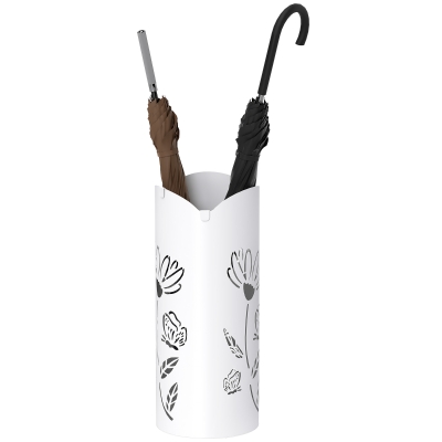HOMCOM Paragüero de Acero con 4 Ganchos y Bandeja de Goteo Extraíble y Diseño Decorativo 17x17x41 cm Blanco