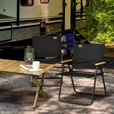 Outsunny Campingstühle, 2 x Strandstuhl, faltbar, Stahl, Holzoptik, Schwarz