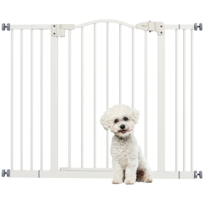 PawHut Barreira de Segurança para Cães com Largura Ajustável 74-100 cm e Extensões para Escadas e Portas Branco