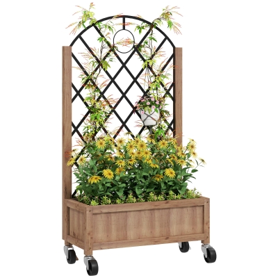 Outsunny Raised Garden Bed with Metal Trellis Brown