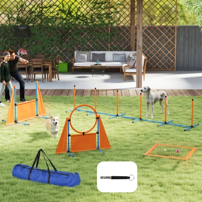 PawHut Kit de Agilidad para Perros Agility de 6 Piezas para Mascotas con Saltos Slalom Caja de Pausa Silbato y Pelotas
