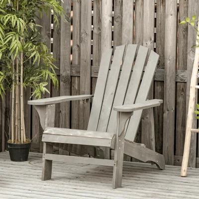 Outsunny Silla de Jardín Adirondack Asiento Extra Ancho Carga 150 kg para Patio Terraza Balcón 78x89x88 cm Gris Claro