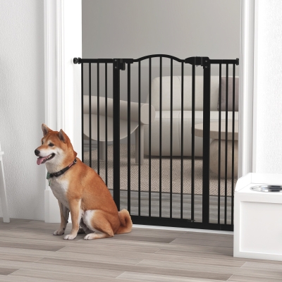 PawHut Barreira de Segurança para Cães com Largura Ajustável 74-100 cm e Extensões para Escadas e Portas Preto