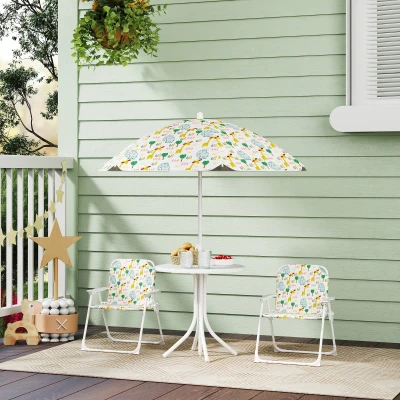AIYAPLAY Kinderzithoek, Inklapbare Stoelset met Parasol, Kleurrijk Patroon, Wit