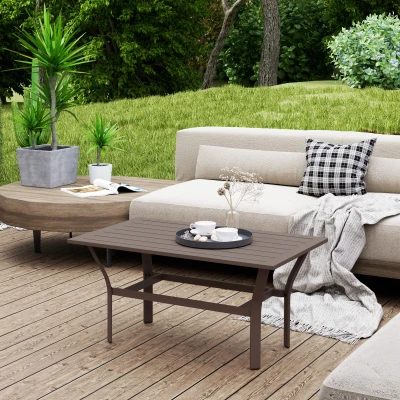 Outsunny Metal Coffee Table Rectangular 91.5x55cm Brown