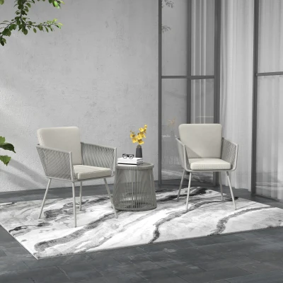 Outsunny Set 2 Sedie da Giardino e Tavolino in Rattan Boho Grigio