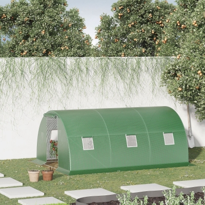 Outsunny Estufa Tipo Túnel 4,5x3x2 m com Paredes Laterais Enroláveis 6 Janelas de Malha e Porta Enrolável com Fecho de Correr Verde