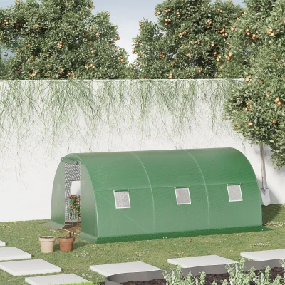Outsunny Estufa Tipo Túnel 4,5x3x2 m com Paredes Laterais Enroláveis 6 Janelas de Malha e Porta Enrolável com Fecho de Correr Verde