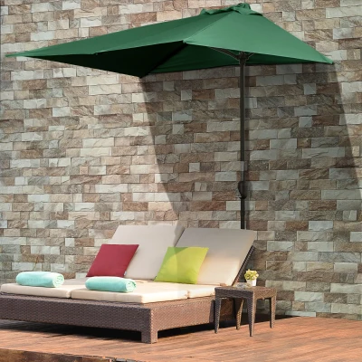 Outsunny Ombrellone da Parete Mezzaluna con Manovella Verde
