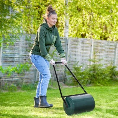 Outsunny Rodillo para Césped de 30L Relleno de Arena o Agua con Mango en U para Jardín Granja Verde Oscuro