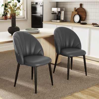 Set 2 Scaune din Piele Ecologică PU, 52x54x79 cm, Gri Închis