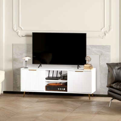 HOMCOM Móvel de TV Moderno Móvel de TV para Sala de Estar com 2 Compartimentos Abertos  para Televisores de 55 Polegadas 120x35x48 cm Branco