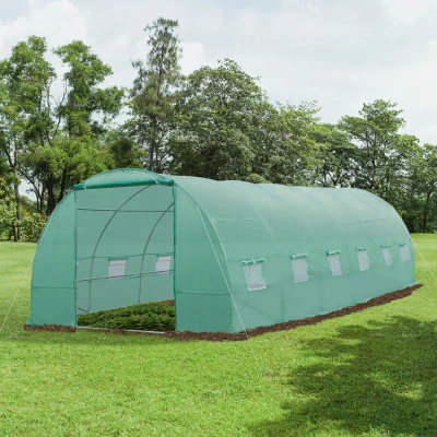 Outsunny Estufa tipo Túnel 8x3x2m Aço e PE 140 g/m² Estufa para Cultivo de Plantas Tomates Verduras com 12 Janelas e Porta Enroláveis Verde