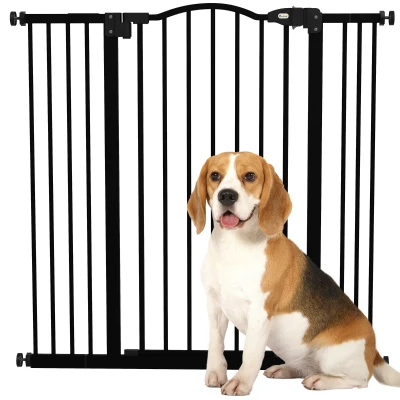 PawHut Puerta para Perros con Ancho Ajustable 76-104 cm Barrera de Seguridad para Perros con 2 Extensiones Negro