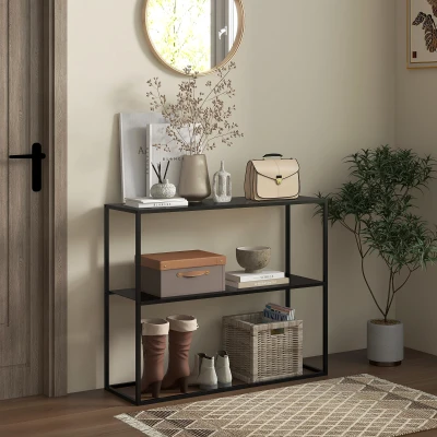 HOMCOM Mesa Consola Estilo Industrial Mesa de Entrada com Prateleira Estrutura de Aço e Desenho Anti-Tombo 90x30x75 cm Preto