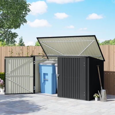 Outsunny Cutie Depozitare Pubele pentru 3 Recipiente de 240L cu 2 Uși și Încuietori, 233x105x118,5/133 cm, Gri(m-2)