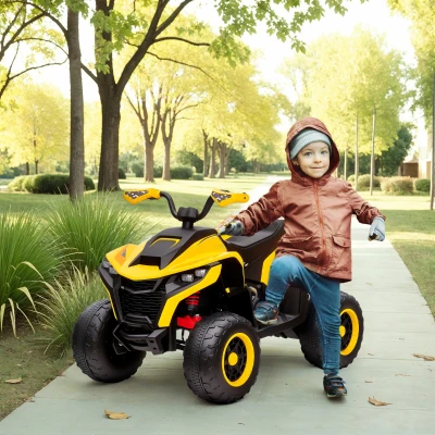 AIYAPLAY Elektroquad für Kinder, 3-6 km/h, LED-Scheinwerfer, Musik, USB, für 3-8 Jahre, Gelb
