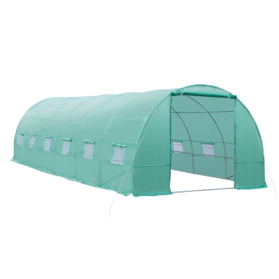 Outsunny Estufa tipo Túnel 8x3x2m Aço e PE 140 g/m² Estufa para Cultivo de Plantas Tomates Verduras com 12 Janelas e Porta Enroláveis Verde
