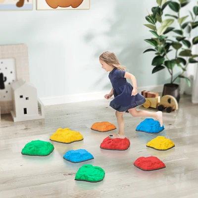 AIYAPLAY 9 Antislip Balanceerstenen voor Binnen en Buiten, Coördinatiebevordering, voor Kinderen van 3-8 Jaar, Kleurrijk
