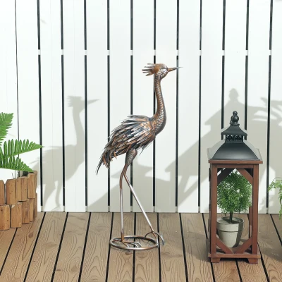 Outsunny Heron Garden Statue Metal Silver Tone Ornament