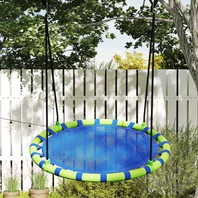 AIYAPLAY Columpio Infantil Redondo de 100 cm para Jardín con Altura Ajustable y Soporte de 150 kg Ø100x180 cm Azul y Verde