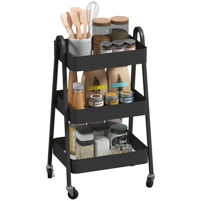 HOMCOM Three-Tier Storage Trolley - Black