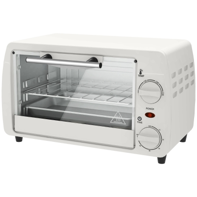 HOMCOM Minipiekarnik Toaster, 1 Blacha, 1 Ruszt, Pojemność 10 L, Funkcja Timera, 36,5 cm x 26 cm x 22 cm, Kremowy