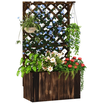 Outsunny Wooden Planter Box with Trellis Carbonised