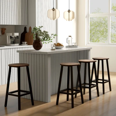 HOMCOM Conjunto de 4 Bancos Altos de Cozinha Bancos de Bar com Pés de Aço e Apoio para os Pés 32,5x32,5x65 cm Preto e Madeira