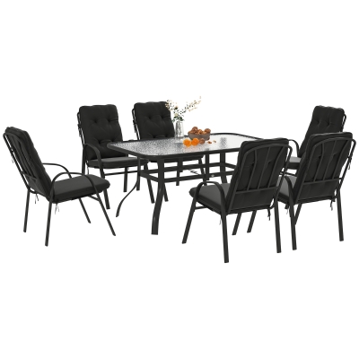 Outsunny 7-Piece Garden Dining Set with Cushions Black