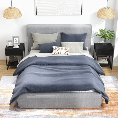 HOMCOM Conjunto de 2 Mesas de Cabeceira com 1 Gaveta e Prateleira de Armazenamento Estilo Moderno 45x40x60 cm Preto