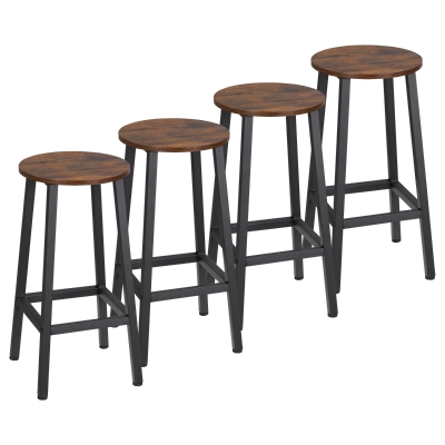 HOMCOM Conjunto de 4 Bancos Altos de Cozinha Bancos de Bar com Pés de Aço e Apoio para os Pés 32,5x32,5x65 cm Preto e Madeira