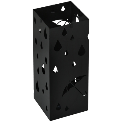 HOMCOM Paraplubak, 4 Haken, Lekbak, Staal, Zwart