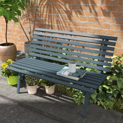 Outsunny Gartenbank Sitzbank Parkbank, Lattendesign, wetterbeständig, Aluminium, 123 x 67 x 79 cm, Blau