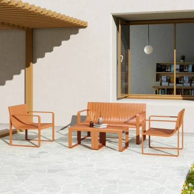 Outsunny Set da Giardino 5pz con Divano Poltrone e Tavoli Arancio