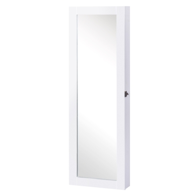 HOMCOM Espelho com Móvel de Bijuterias de Parede Espelho de Parede Organizador de Jóias com Ganchos e Ranhuras para Dormitórios 37x9,5x112cm Branco