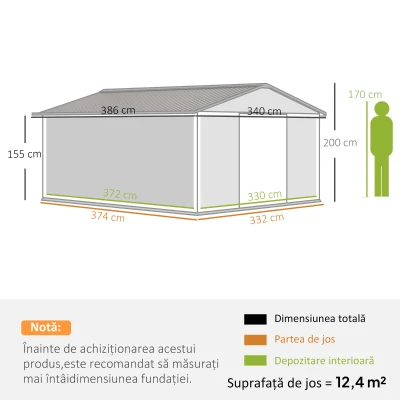 Outsunny Magazie Unelte din Otel Galvanizat, Anti Rugina 3.4 x 3.86 x 2 m, Verde(m-3)