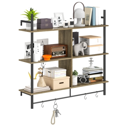 Floating Shelves 104L x 24W x 96.5Hcm Grey Wood Effect