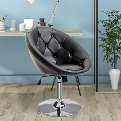 HOMCOM Faux Leather Leisure Chair, Round Tufted Accent Chair, Height Adjustable Counter Chair for Pub, Black