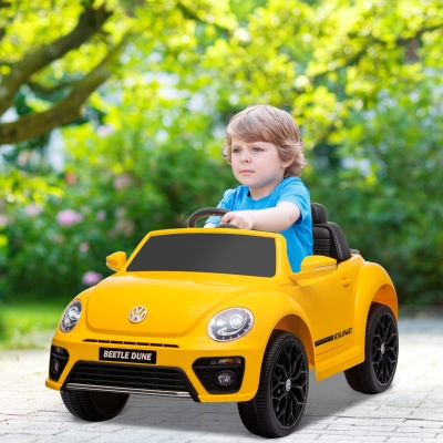 AIYAPLAY Carro Elétrico para Crianças Carro Elétrico Infantil Volkswagen Beetle com Bateria 12V Faróis Buzina e Música 97x56,5x46 cm Amarelo