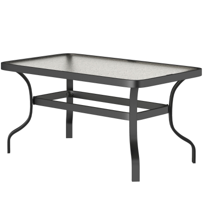 Outsunny Beistelltisch Hartglas Kaffeetisch Couchtisch mit Wellendesign, Abgerundete Ecke Balkontisch 95x55 cm Schwarz