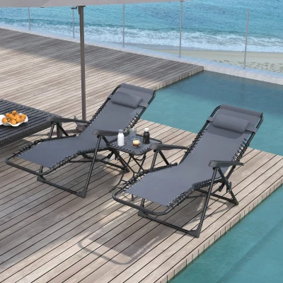 Outsunny Set 2 Sdraio Gravità Zero Pieghevoli con Tavolino Grigio