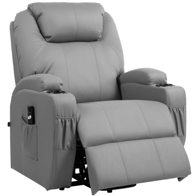 HOMCOM Elektrischer Relaxsessel mit Aufstehhilfe, Getränkehalter, 4 Taschen, 84x92x109 cm, Hellgrau