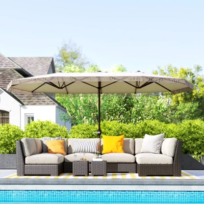 Outsunny Parasol Double 4,5x2,65m Crème avec Manivelle