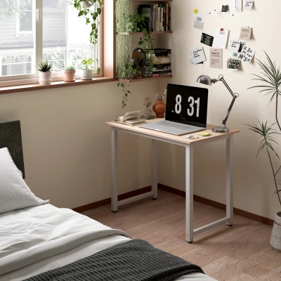 HOMCOM Computer Desk Metal Frame White 100x60x76cm