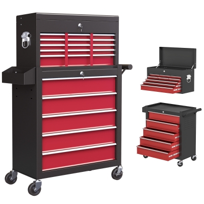 HOMCOM Tool Storage Chest on Wheels 14 Drawer Red