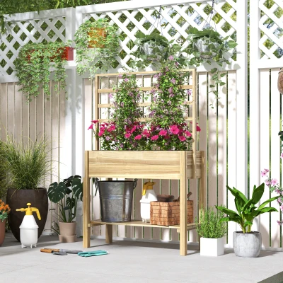 Outsunny Jardinière sur Pieds 88x37x137 cm Bois Naturel Treillis