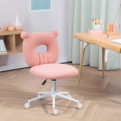 HOMCOM Silla Infantil de Borreguito con Asiento Ajustable en Altura y Respaldo en Forma de Oso Carga 120 kg Rosa